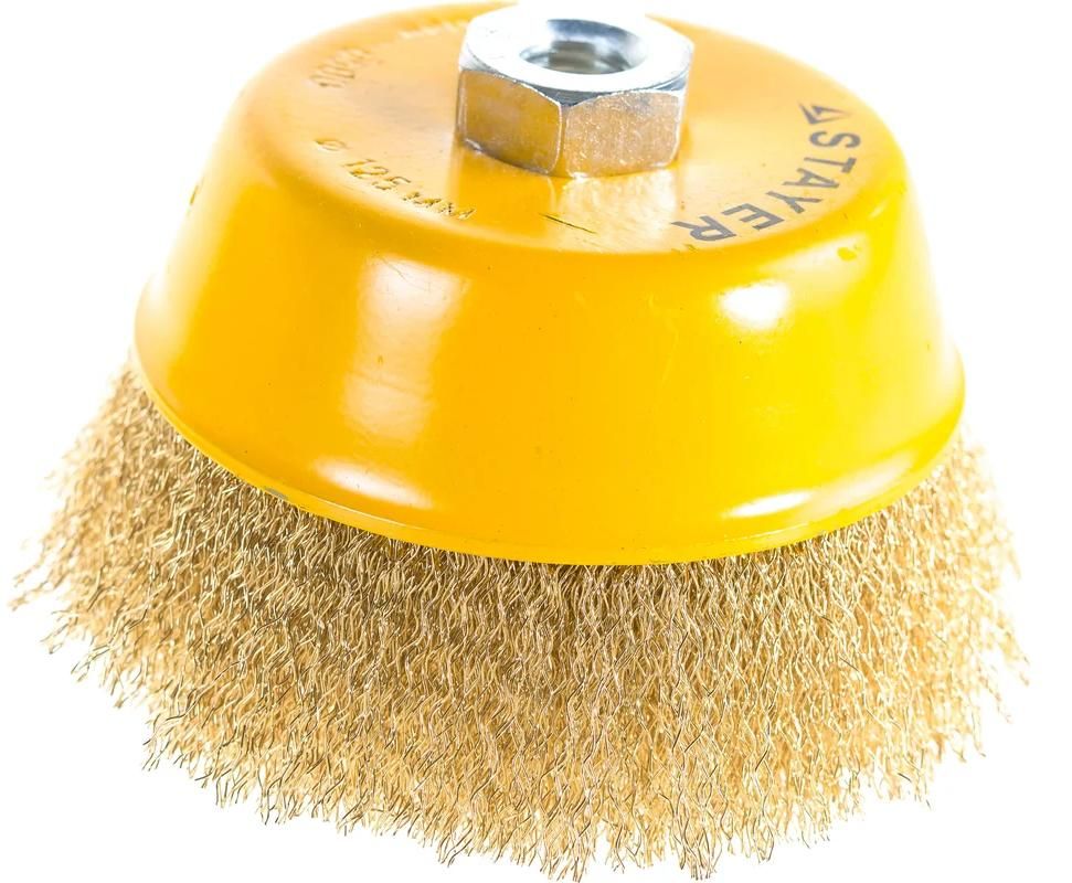 Щетка-крацовка чашечная для УШМ, витая латунированная стальная проволока 0,3 мм Stayer Prof  - фото