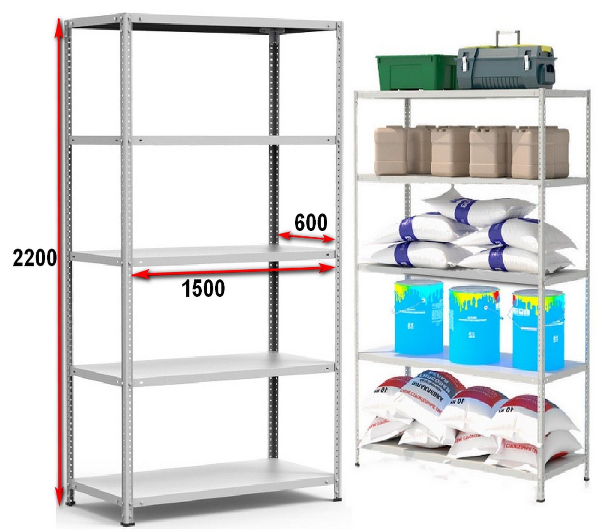 Стеллаж металлический до 100 кг, 5 полок Металл-завод СТФ 1565-2,2 2200х1500х600 мм - фото