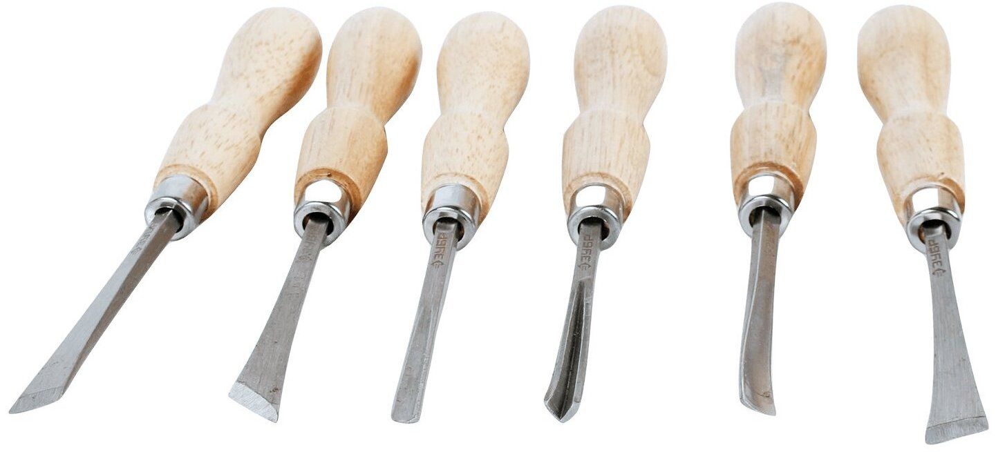 Набор резцов фигурных профессиональных по дереву ЗУБР 18373-H6, Cr-V, 6 предметов в блистере - фото