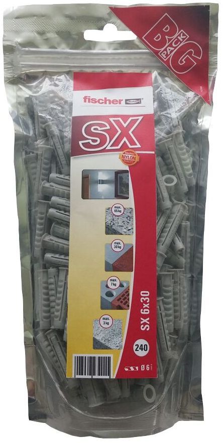 Дюбель SX 8х40 Fischer 534610 с кромкой, нейлон, 240 шт в блистере - фото