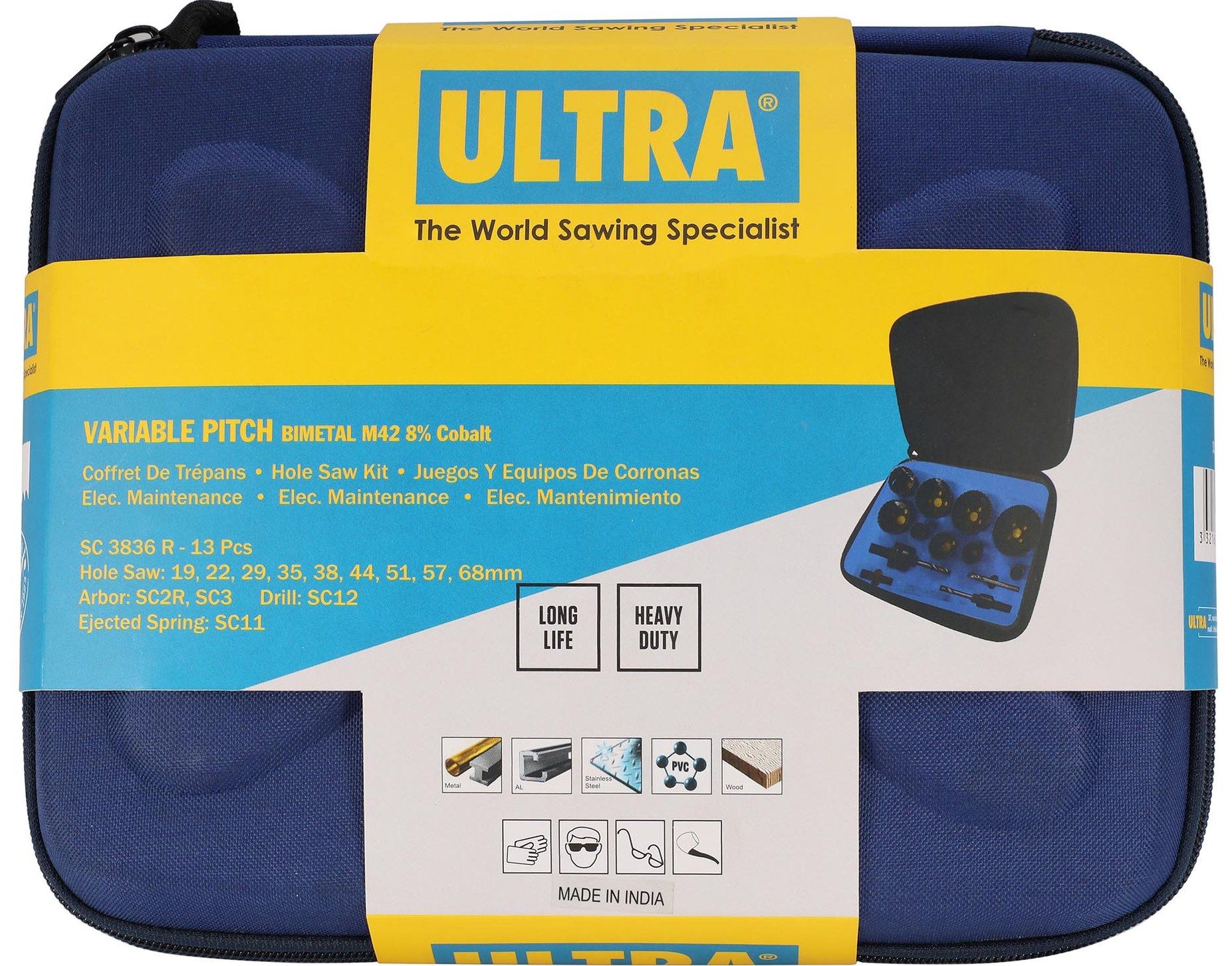 Набор коронок Bi-metall 19 - 68 мм зубья HSSE-Co8 4 - 6 TPI Ultra SC 3836R, 13 предметов - фото