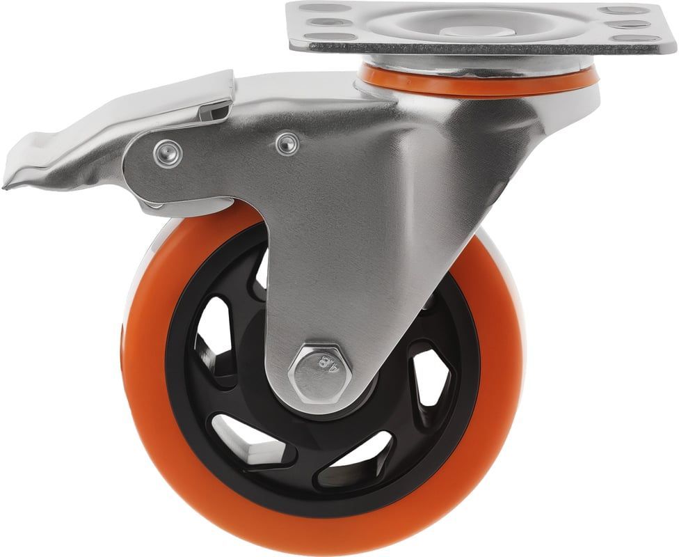 Промышленное колесо поворотное с тормозом полиуретановое 100 мм SCBM 42 - фото