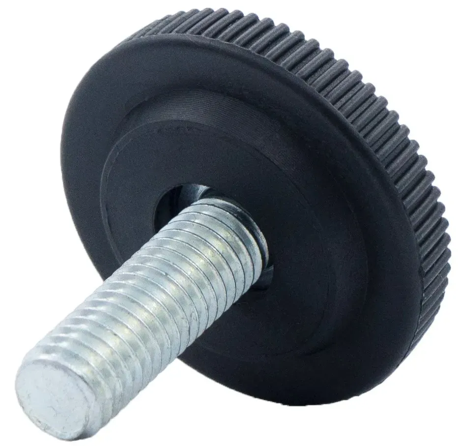 Опора регулируемая с резьбовым стержнем М8х25, основание с насечками 32 мм и 32М8-25ЧН, пластик, черная (RAL 9005) - фото