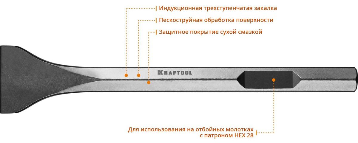 Зубило лопаточное 75х400 мм HEX 28 Alligator Kraftool, 29341-75-400 - фото