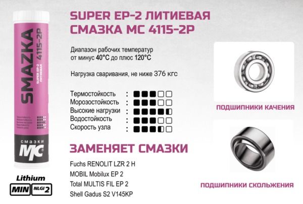 Литиевая SUPER EP-2 смазка МС 4115-2Р ВМПАВТО, 400 мл картридж - фото