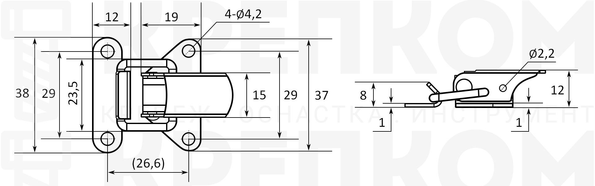 Мини защелка для ящиков и кейсов L=22 арт. 032, оцинкованная - фото