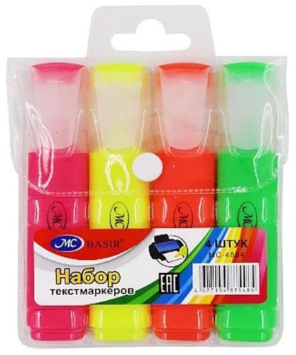 Набор текстмаркеров флуоресцентных, 4 цвета, MC-4884 - фото
