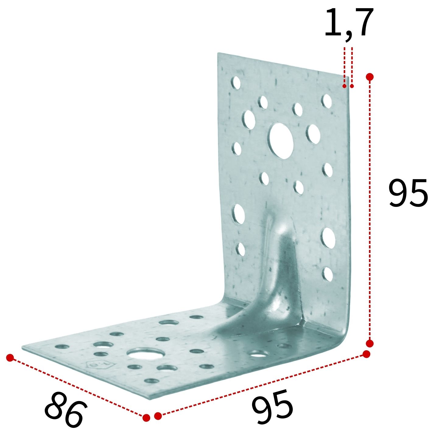 Уголок крепежный усиленный 95х86х1,7 мм KUU эконом, оцинкованная сталь - фото