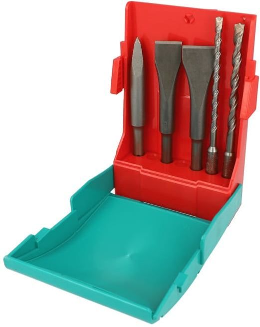 Набор долот пикообразное, плоское, лопаточное и буров SDS-plus Heller 26288, 5 предметов в кейсе - фото
