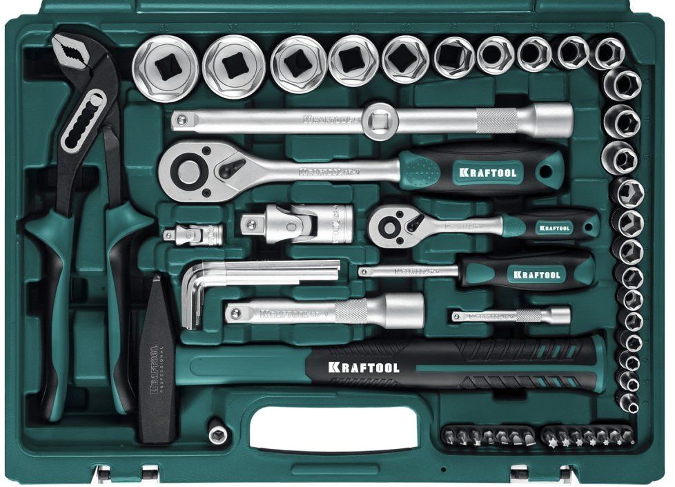 Набор инструмента универсальный 1/2"+3/8"+1/4" Kraftool Extrem-76 27889-H76, 76 предметов - фото