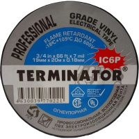 Изолента черная ПВХ огнеупорная 0,18 мм, 19 мм, 20 м Terminator IC6P