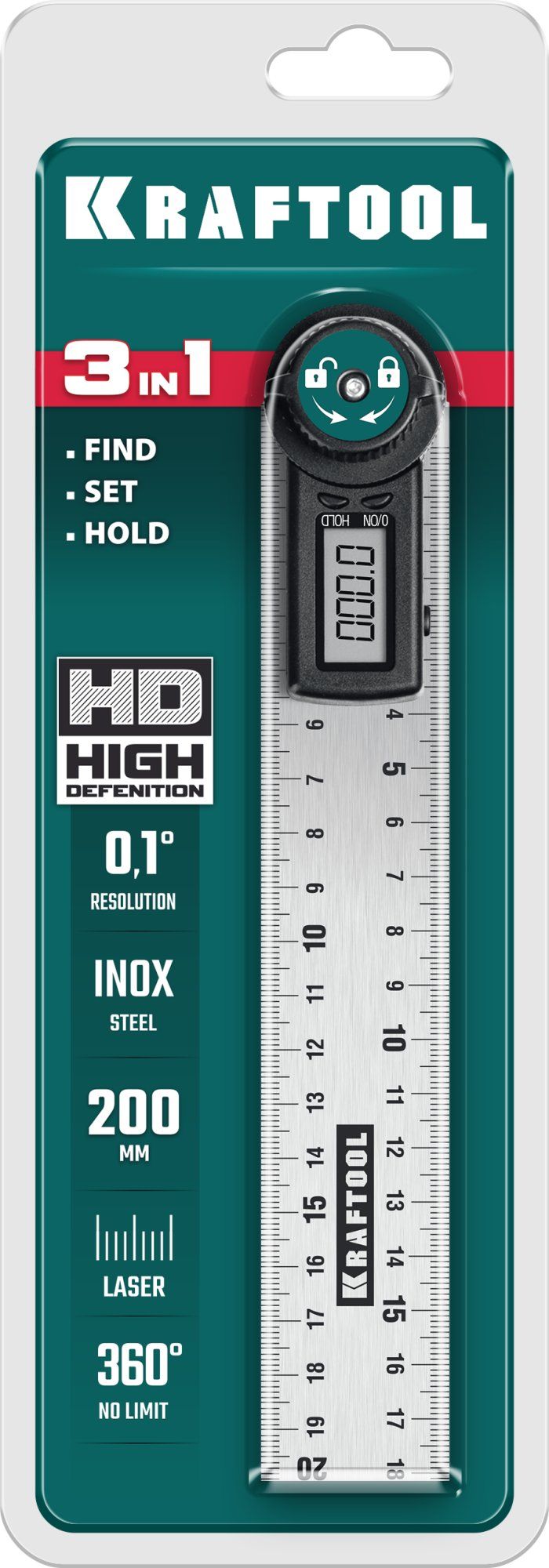 Транспортир-угломер электронный DPM-20 200 мм Kraftool 34682 - фото