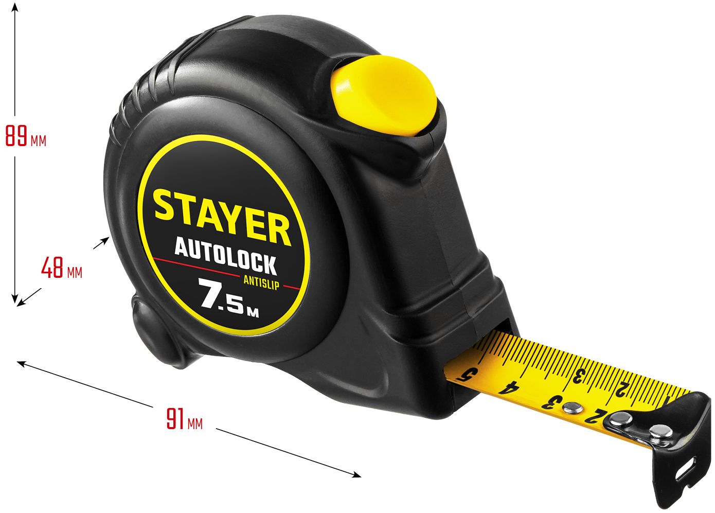 Рулетка измерительная с автостопом 7,5 м х 25 мм Stayer Autolock 2-34126-07-25 - фото