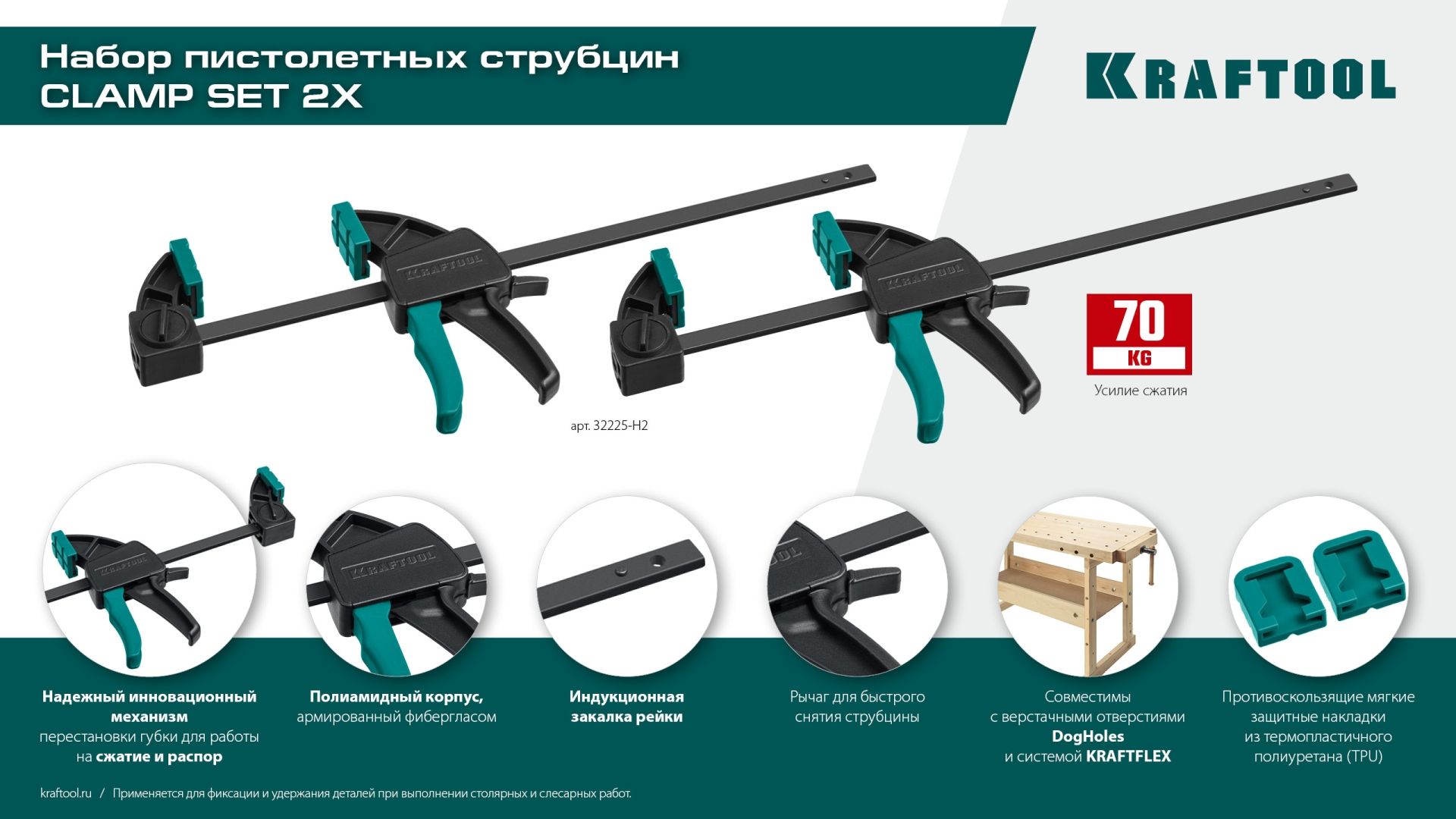 Набор пистолетных струбцин Clamp Set 2X Kraftool 32225-H2, 2 шт - фото