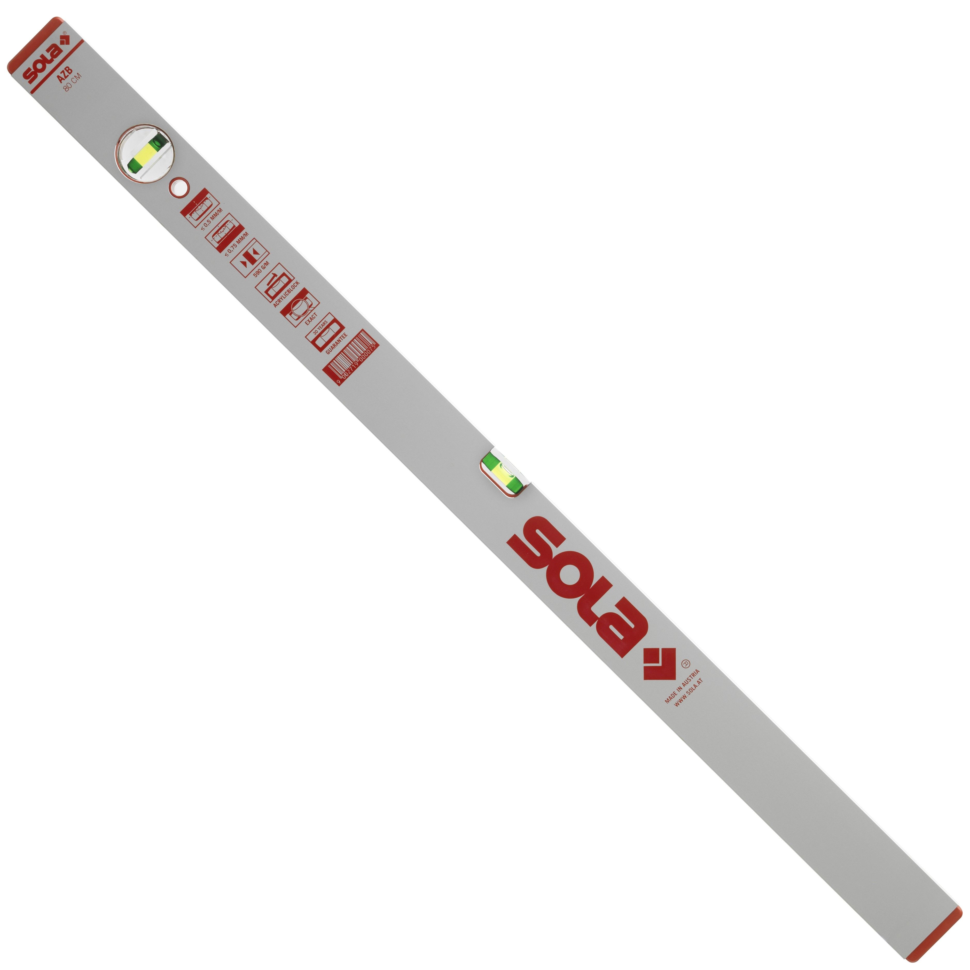 Изображение товара Строительный уровень SOLA AZB 01011701 2000 мм из алюминия с флуоресцентной жидкостью
