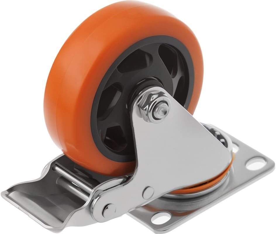 Промышленное колесо поворотное с тормозом полиуретановое 100 мм SCBM 42 - фото