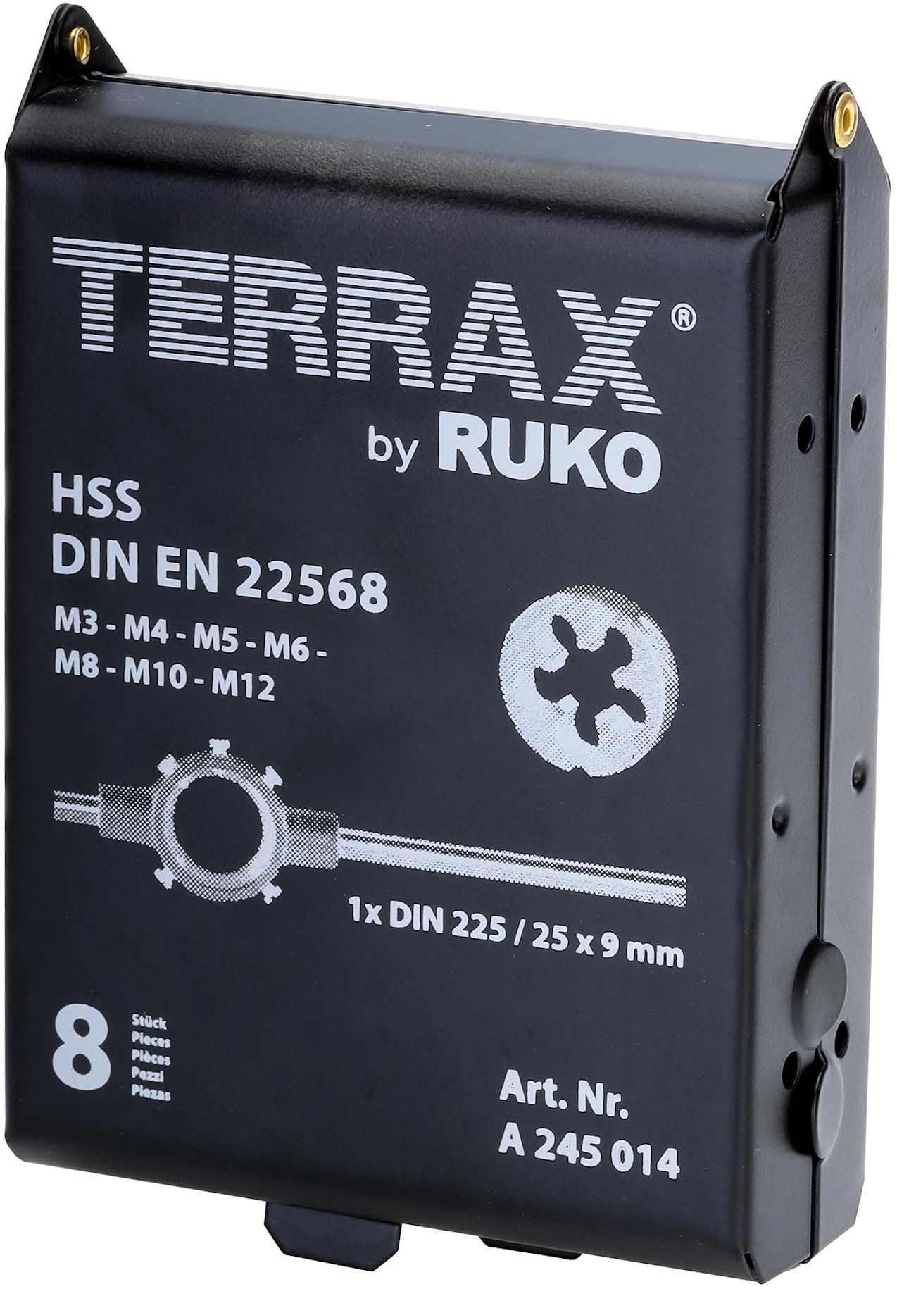 Набор плашек М3-М12 DIN EN 22568 HSS Terrax by Ruko А245014, 8 предметов - фото