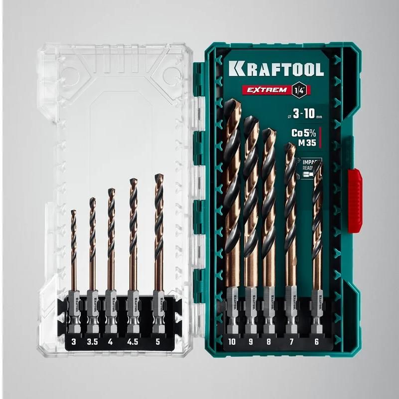 Набор сверл по металлу для винтовёртов 3-10 мм НЕХ-1/4 Impact Ready Kraftool 29652-H10, 10 шт  - фото