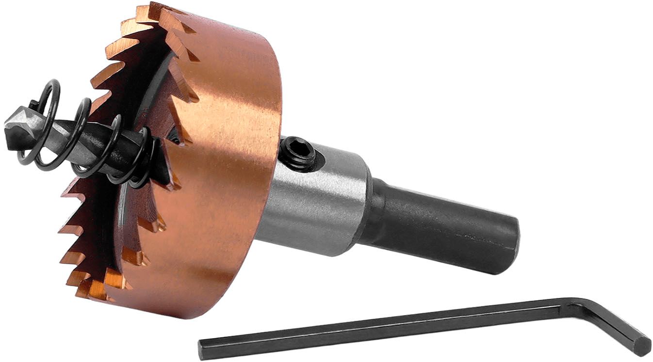 Коронка по металлу с центрирующим сверлом и толкающей пружиной, ц/х Messer, HSS-TiN - фото