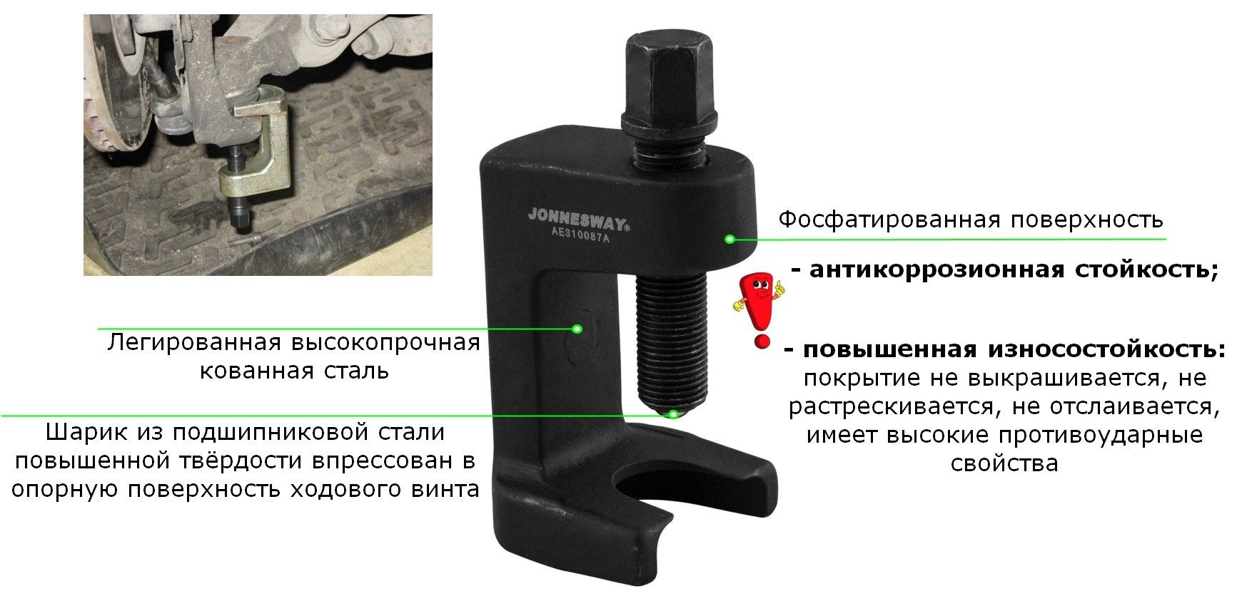 Съёмник шарнирных соединений корпусной, 24 мм Jonnesway AE310087A - фото