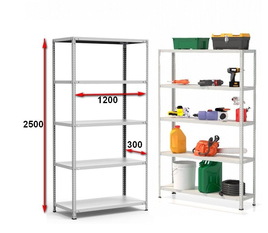 Стеллаж металлический до 100 кг, 5 полок Металл-завод СТФ 1235-2,5 2500х1200х300 мм - фото