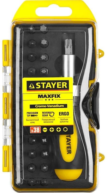 Набор отвертка реверсивная с битами Compact-38 Stayer 2557-H38, 38 предметов - фото