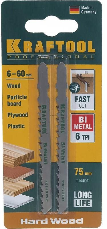 Полотно по дереву для лобзика 100/75 мм, быстрый рез T144DF Kraftool 159520-4, биметалл, 2 шт - фото