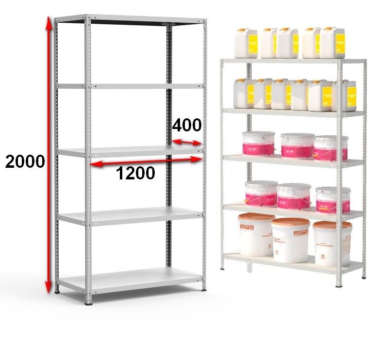 Стеллаж металлический до 100 кг, 5 полок Металл-завод СТФ 1245-2,0 2000х1200х400 мм - фото