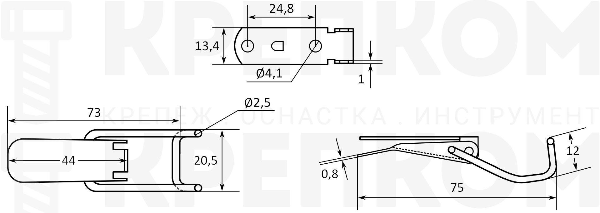 Защелка натяжная для крышек и ящиков L=75 арт. 022, нержавеющая сталь А2 - фото