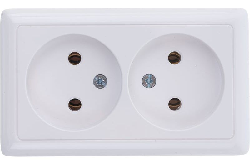 Розетка белая 2-м. ОП 16А IP20 250В без заземления Хит Systeme Electric RA16-237-B - фото