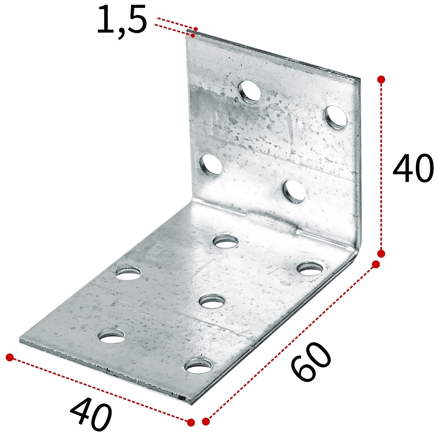 Крепежный уголок 40х60х40х1,5 мм KUL, оцинкованная сталь - фото