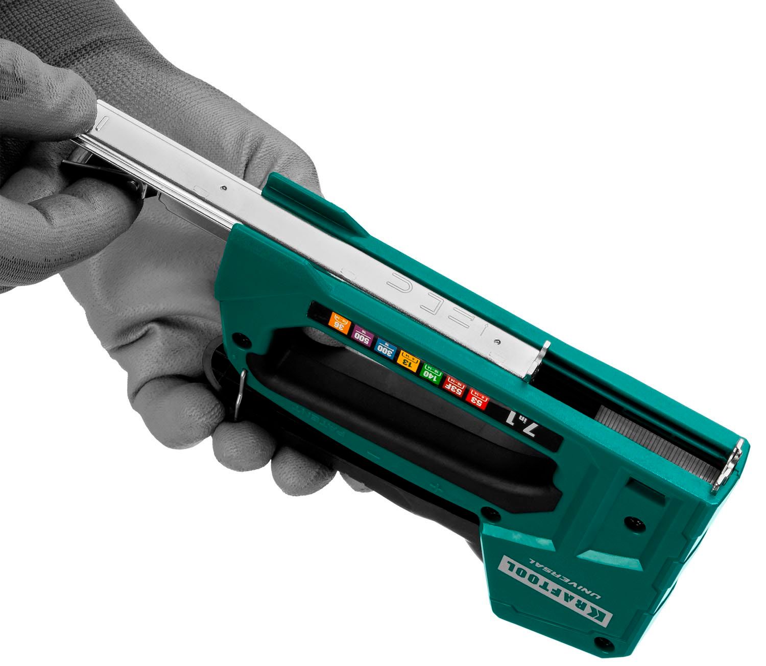 Степлер 7-в-1: тип 53 (6-14 мм)/140 (8-14 мм)/13/ 53F/36/500 Universal Kraftool 31524 - фото