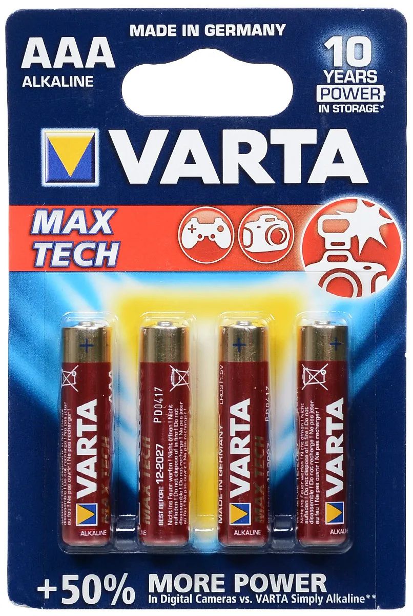 Батарейки щелочные AAA Varta Max Tech 4703101404, 4 шт в блистере - фото