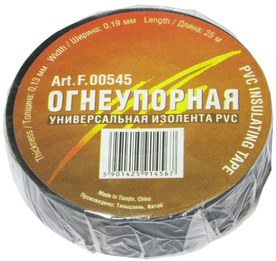 Изолента черная ПВХ, огнеупорная, самозатухающаяся 0,13 мм, 19 мм, 25 м Terminator 00545 - фото