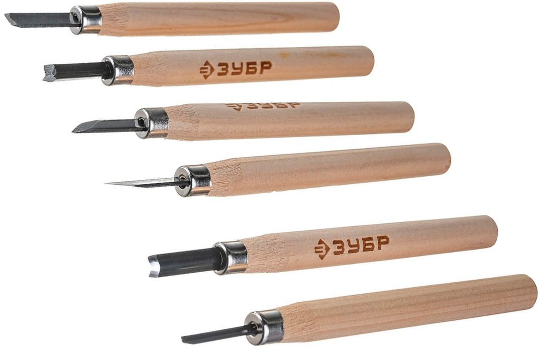Набор резцов фигурных по дереву ЗУБР 18375-H6, сталь У8А, 6 предметов в блистере - фото