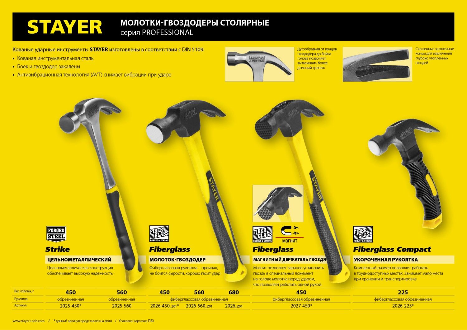 Молоток-гвоздодёр цельнометаллический столярный 560 гр Strike Professional Stayer 2025-560 - фото