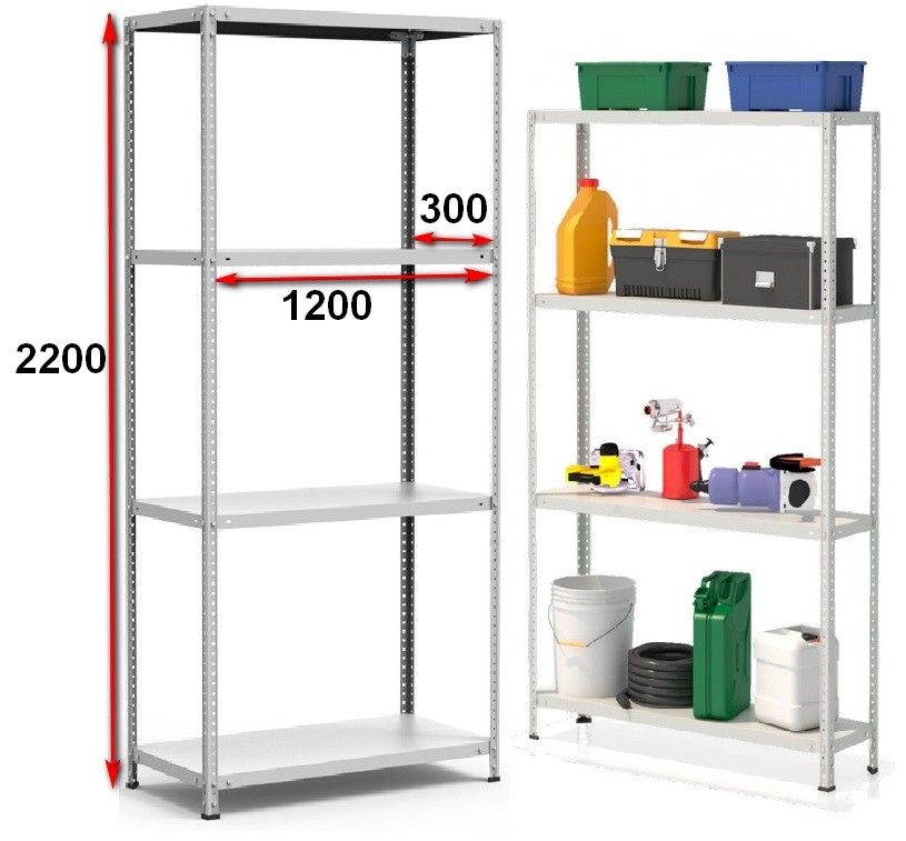 Стеллаж металлический до 100 кг, 4 полки Металл-завод СТФ 1234-2,2 2200х1200х300 мм - фото