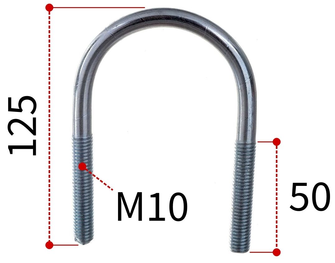 Изображение товара У-образная скоба 3 с резьбой М10 из оцинкованной стали W1 для труб и конструкций