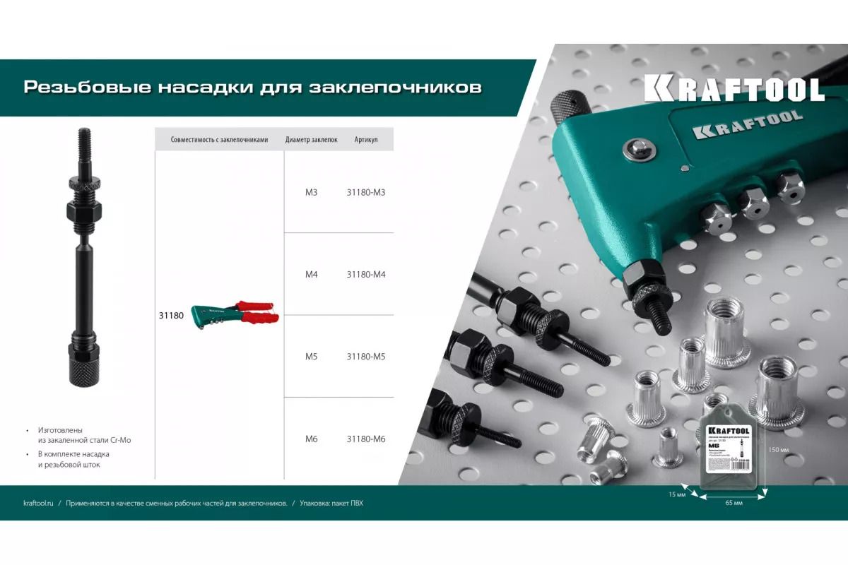 Установочный комплект для резьбовых заклёпок для заклепочника Combo2-M6 Kraftool, Cr-Mo - фото