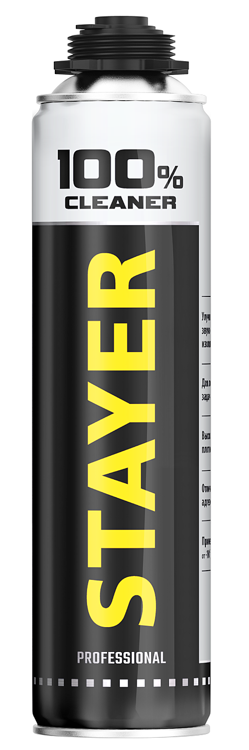 Изображение товара Очиститель монтажной пены 100% Cleaner Stayer 41139 500 мл профессиональное средство
