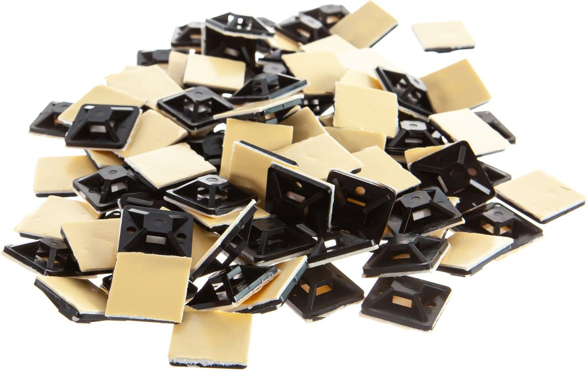 Площадка под хомут-стяжку самоклеящаяся черная 25х25 мм ПХС ЗУБР 30917-25, 100 шт - фото