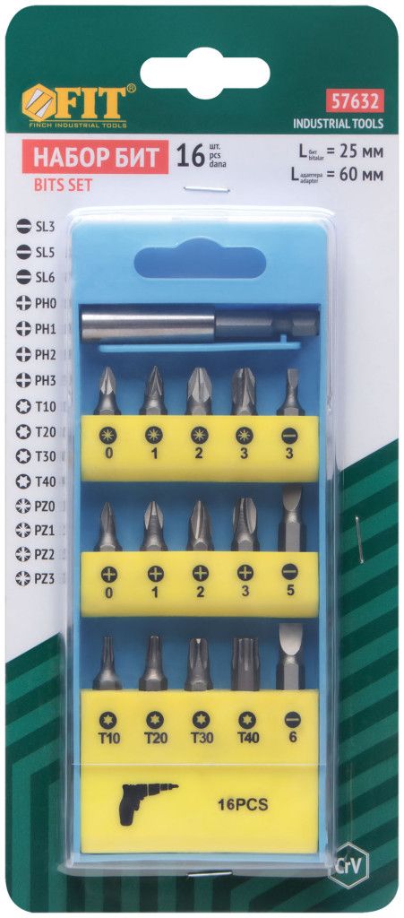 Набор бит FIT 57632, сталь Cr-V, 15 шт - фото