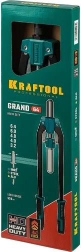 Заклепочник Grand-64 для вытяжных заклёпок с оснасткой 3,2 - 6,4 мм усиленный Kraftool 311791 - фото