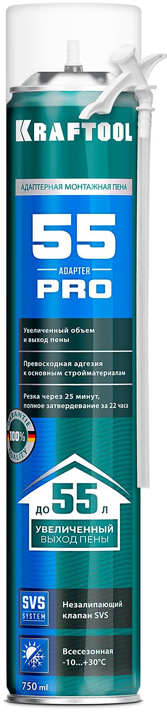Пена монтажная адаптерная всесезонная, SVS, выход до 65 л, ADAPTER 65 Kraftool, 750 мл - фото
