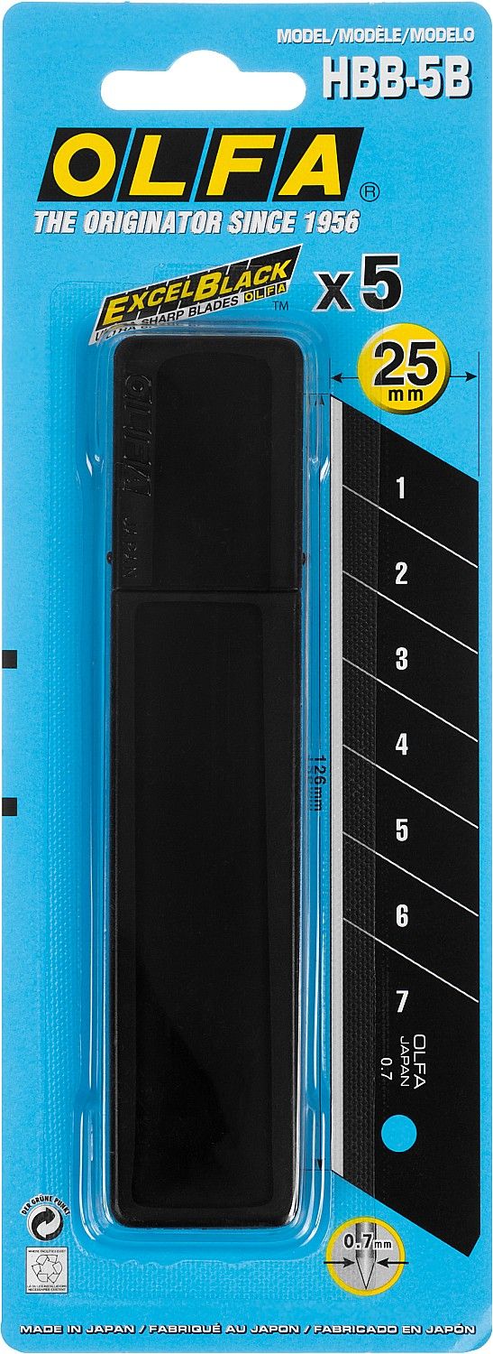Сегментированное лезвие 25 мм OLFA Excel Black OL-HBB-5B, 5 шт  - фото