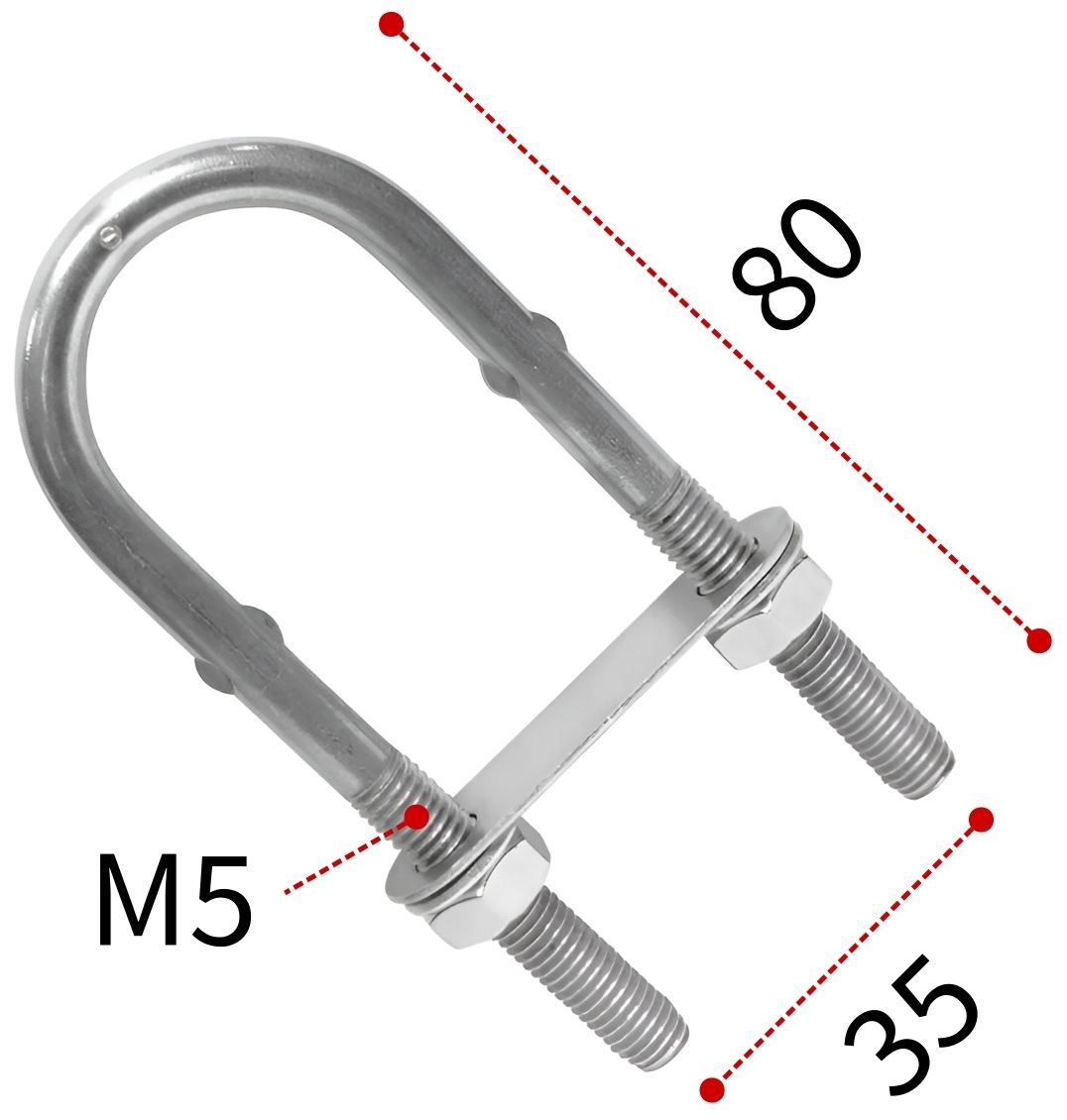 Болт-скоба U-образная М5х80 мм 8230, нержавеющая сталь А4 - фото
