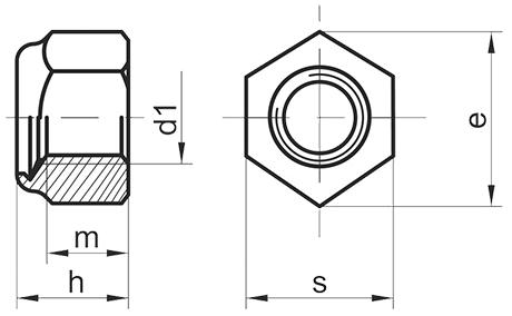 Самоконтрящаяся шестигранная шайка с нейлоновым кольцом DIN 985 (латунь)