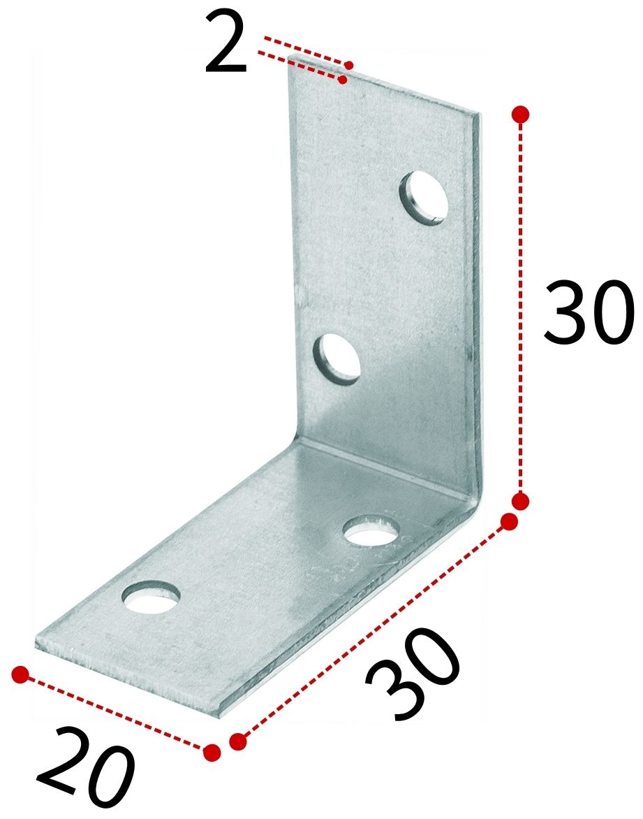 Уголок крепежный равносторонний 30х20х2 мм KUR, оцинкованная сталь - фото
