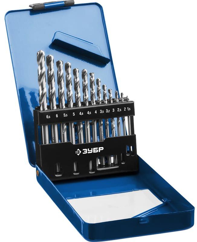 Набор сверл по металлу 1.5-6.5 мм класс А сталь Р6М5 Профессионал ЗУБР 29625-H13, 13 шт - фото