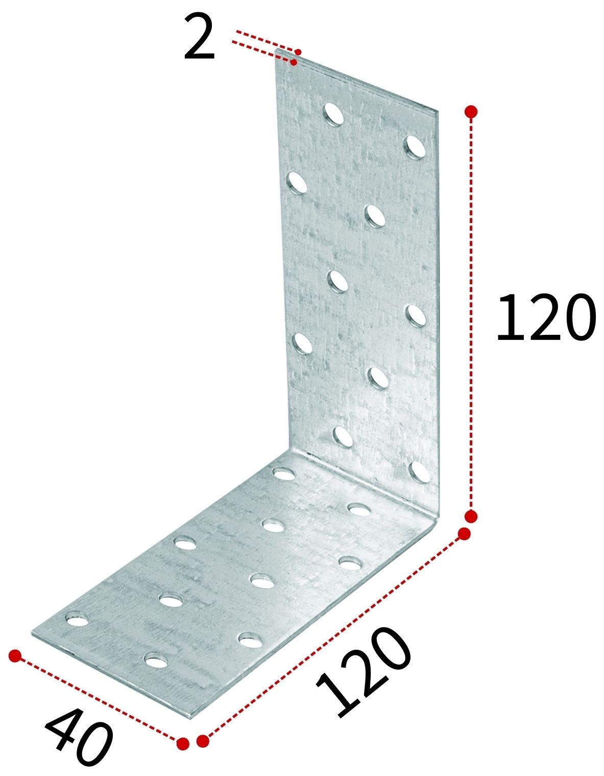 Уголок крепежный 120х120х40 мм, оцинкованная сталь - фото